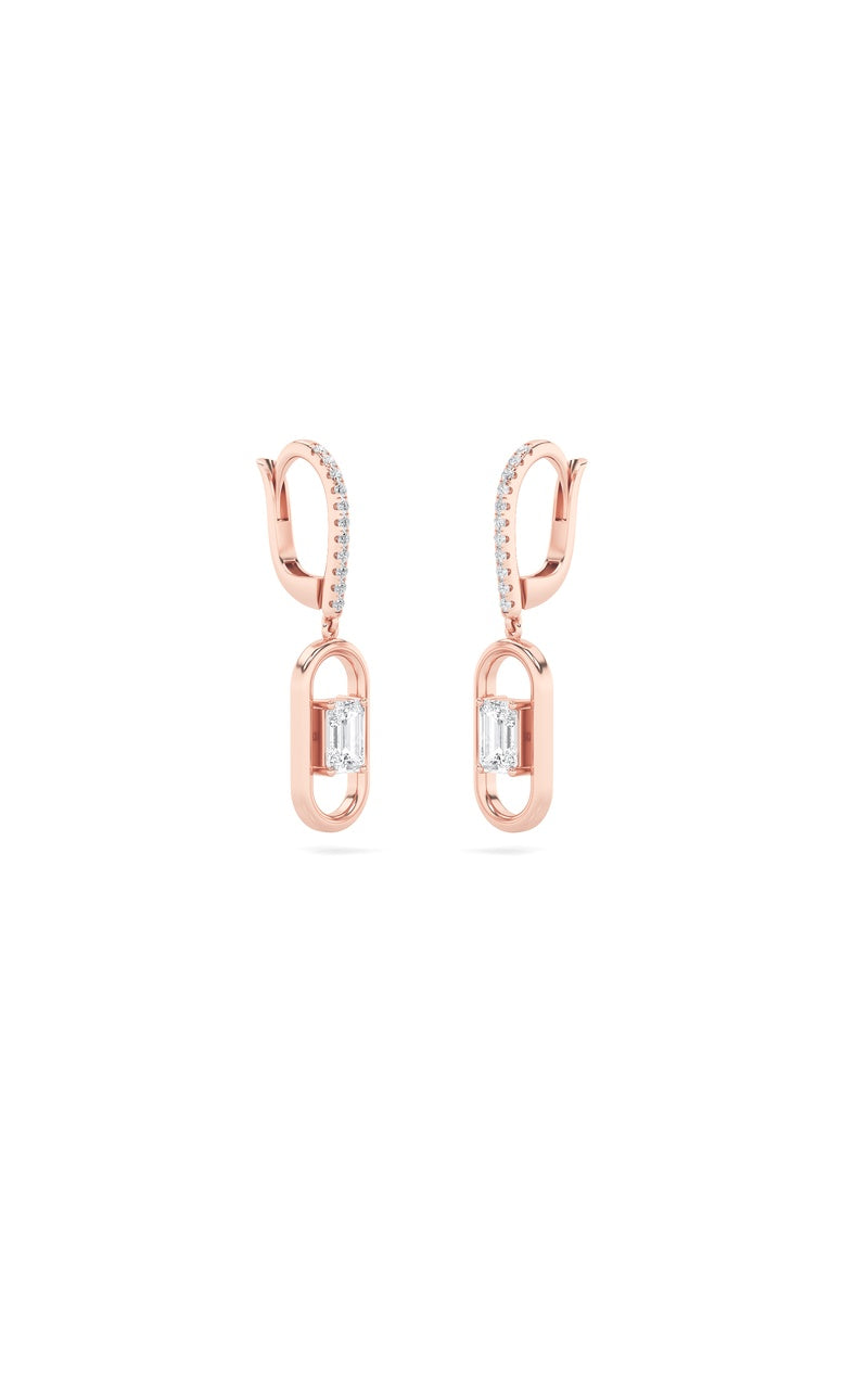 1Cttw Emerald Shaped Lab Grown Diamond (F/VS) Paperclip Dangle Earrings in 14K Gold