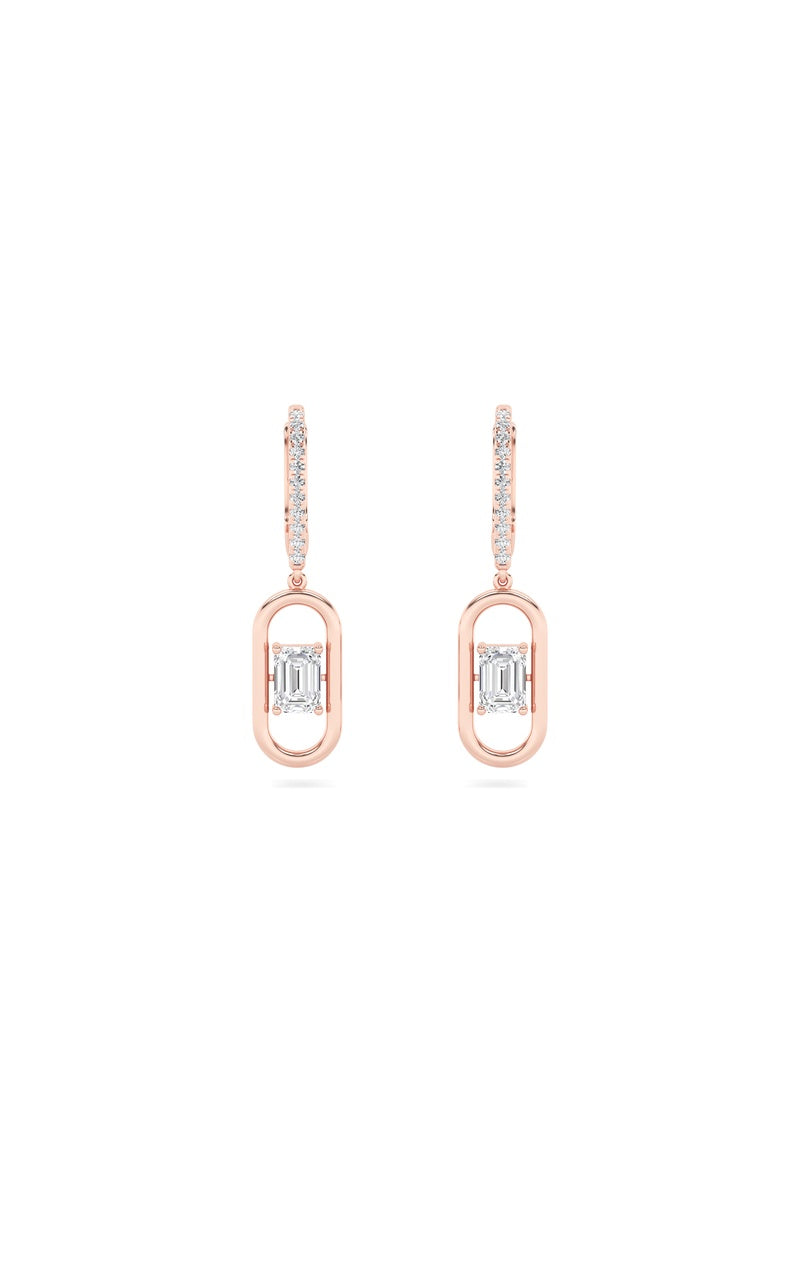 1CTW Emerald Shaped Lab Grown Diamond (F/VS) Paperclip Dangle Earrings in 14K Gold