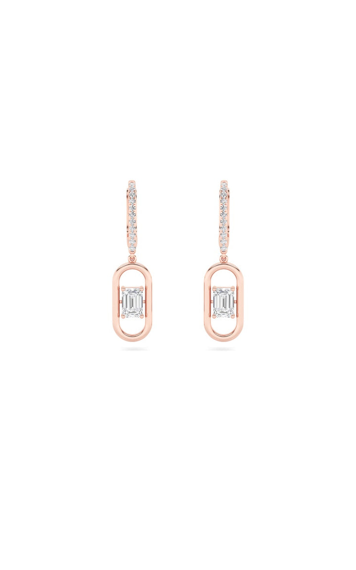 1CTW Emerald Shaped Lab Grown Diamond (F/VS) Paperclip Dangle Earrings in 14K Gold