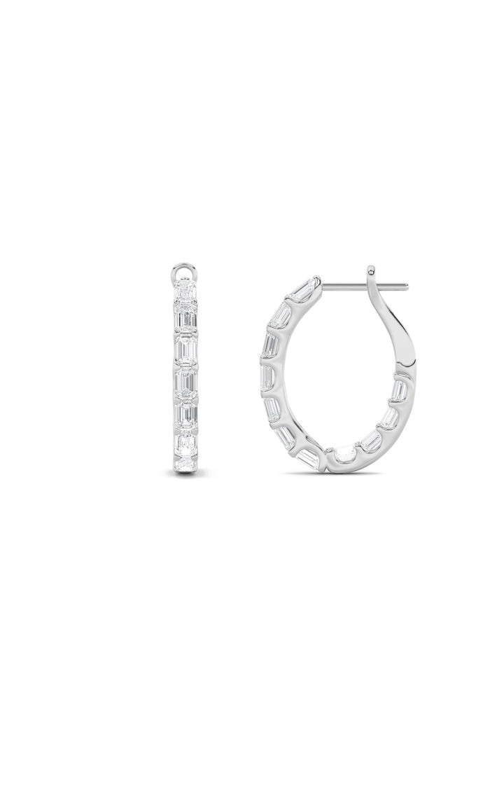 4Cttw Emerald Shaped Lab Grown Diamond (G/VS) Inside Out Hoop Earrings in 14K Gold