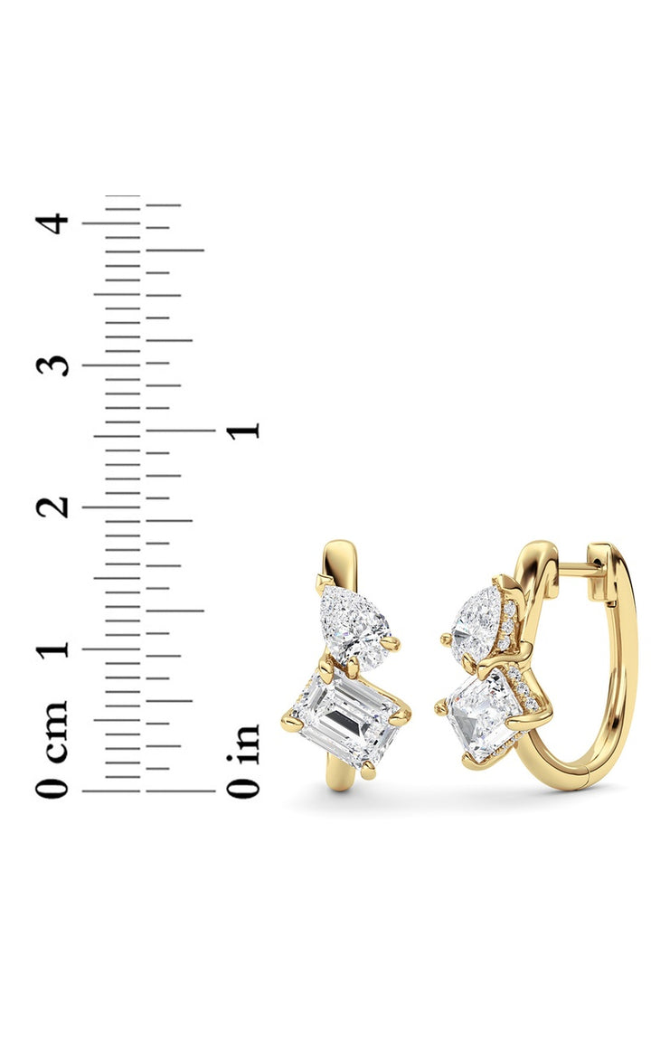 3Cttw Emerald Shaped Lab Grown Diamond (F/VS) Toiet Moi Huggie Earrings in 14K Gold