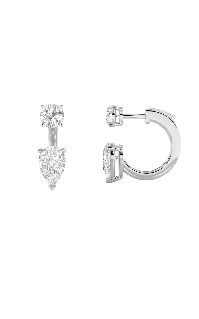3.5Cttw Pear Shaped Lab Grown Diamond (F/VS) StudEarrings with J Hoop Earrings in 14K Gold