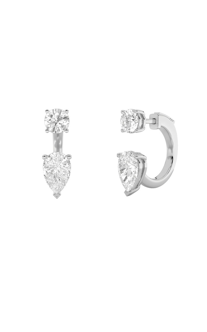 3.5CTW Pear Shaped Lab Grown Diamond (F/VS) Stud Earrings with J Hoop Earrings in 14K Gold