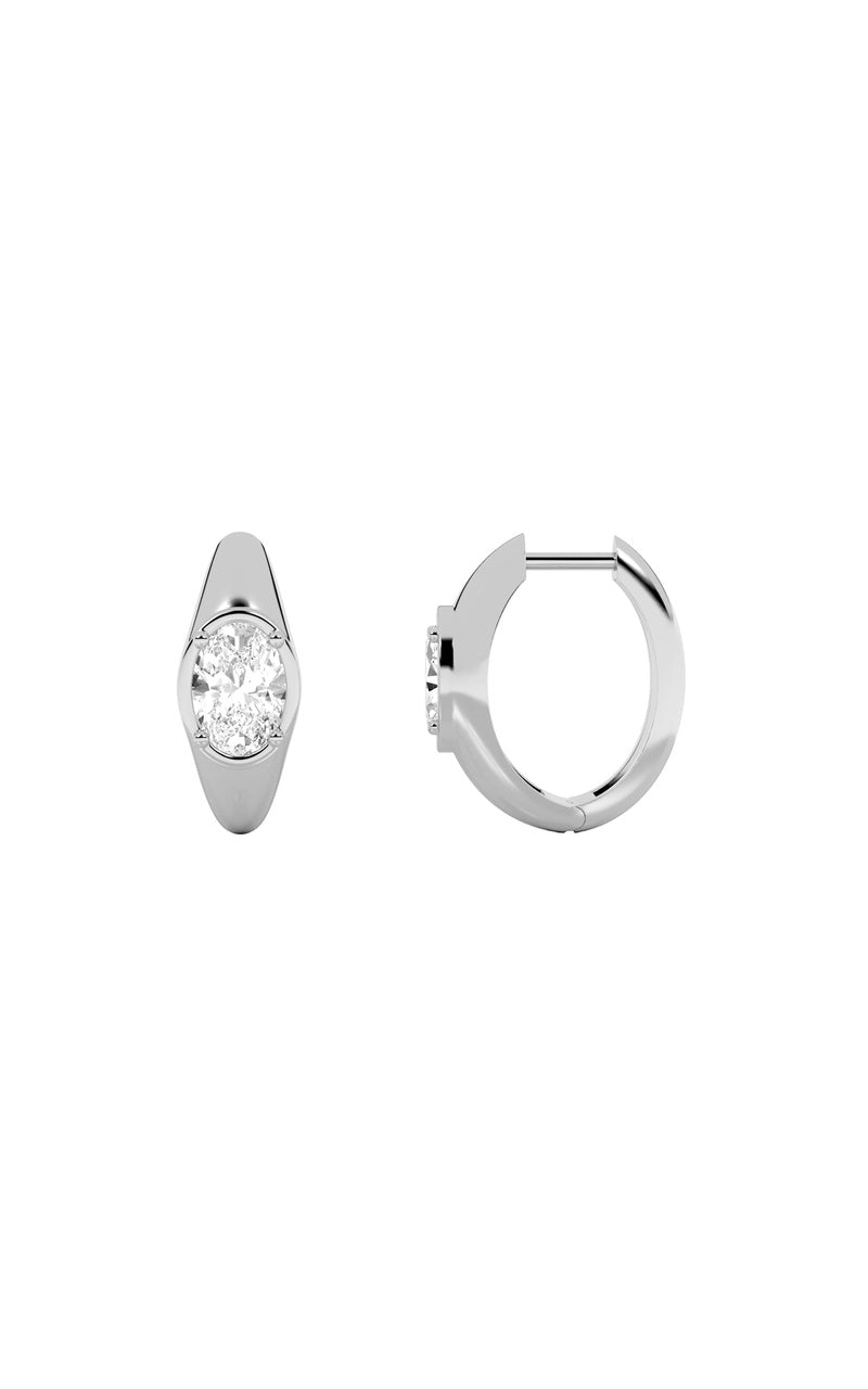 2CTW Oval Shaped Lab Grown Diamond (F/VS) Solitaire Huggie Earrings in 14K Gold