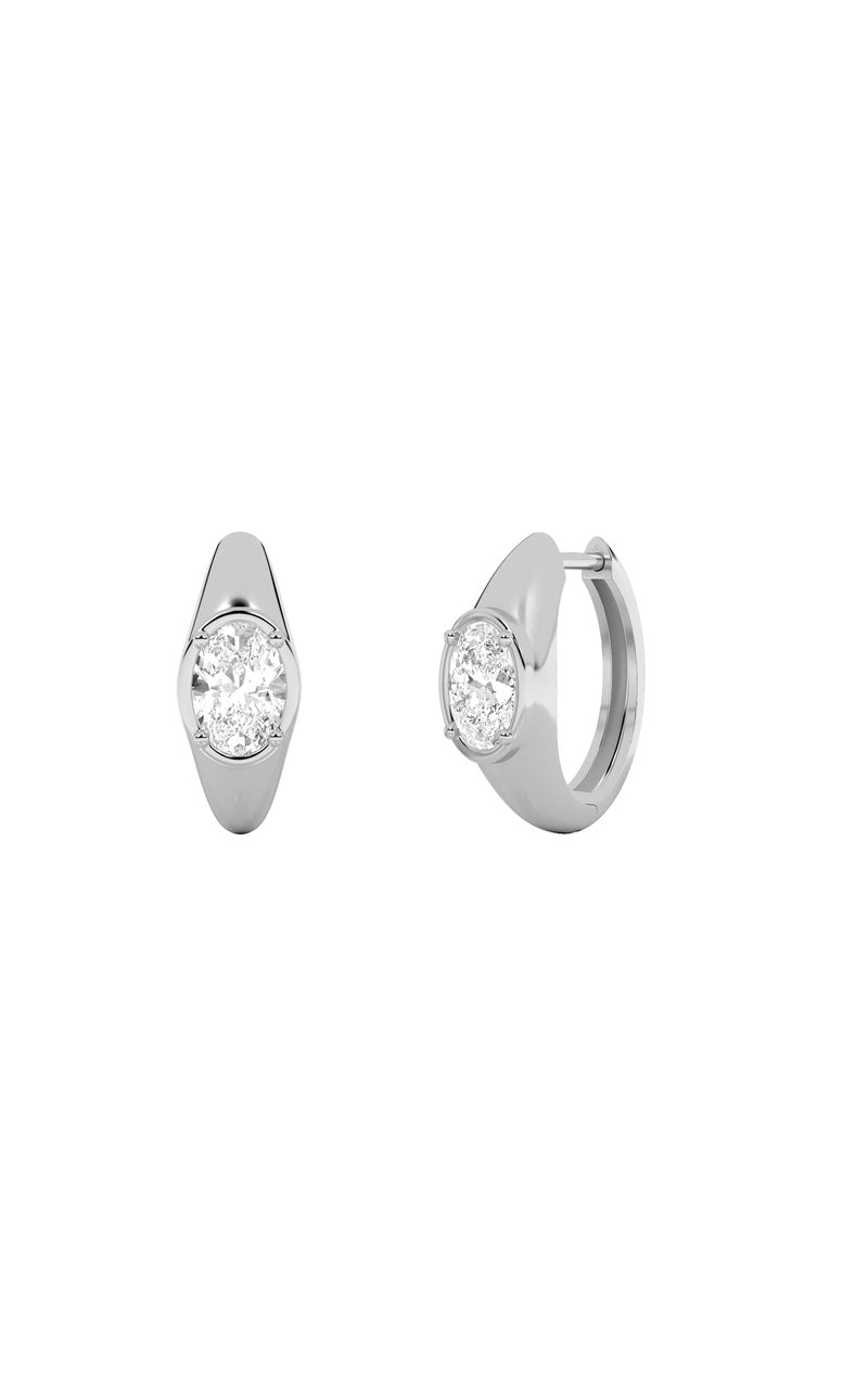 2CTW Oval Shaped Lab Grown Diamond (F/VS) Solitaire Huggie Earrings in 14K Gold