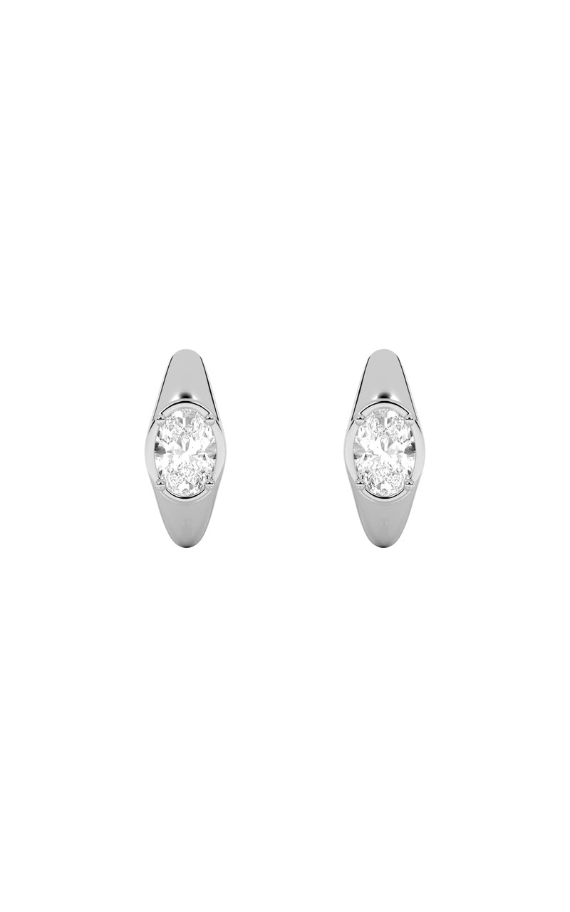 2CTW Oval Shaped Lab Grown Diamond (F/VS) Solitaire Huggie Earrings in 14K Gold