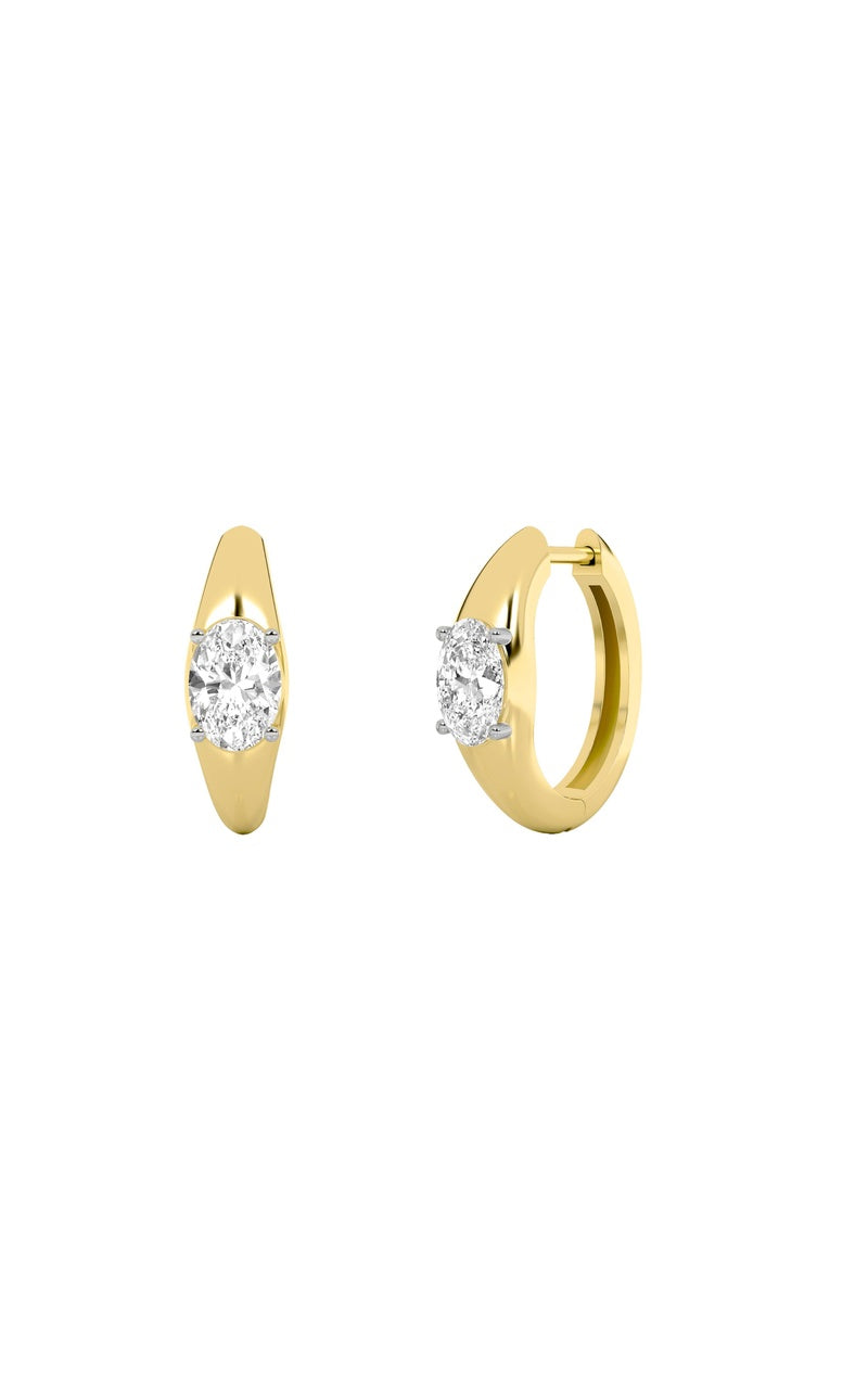 2CTW Oval Shaped Lab Grown Diamond (G/VS) Huggie Earrings in 10K Gold