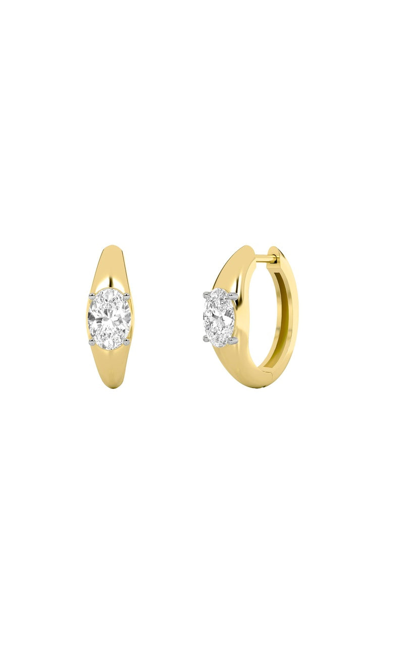 2CTW Oval Shaped Lab Grown Diamond (G/VS) Huggie Earrings in 10K Gold