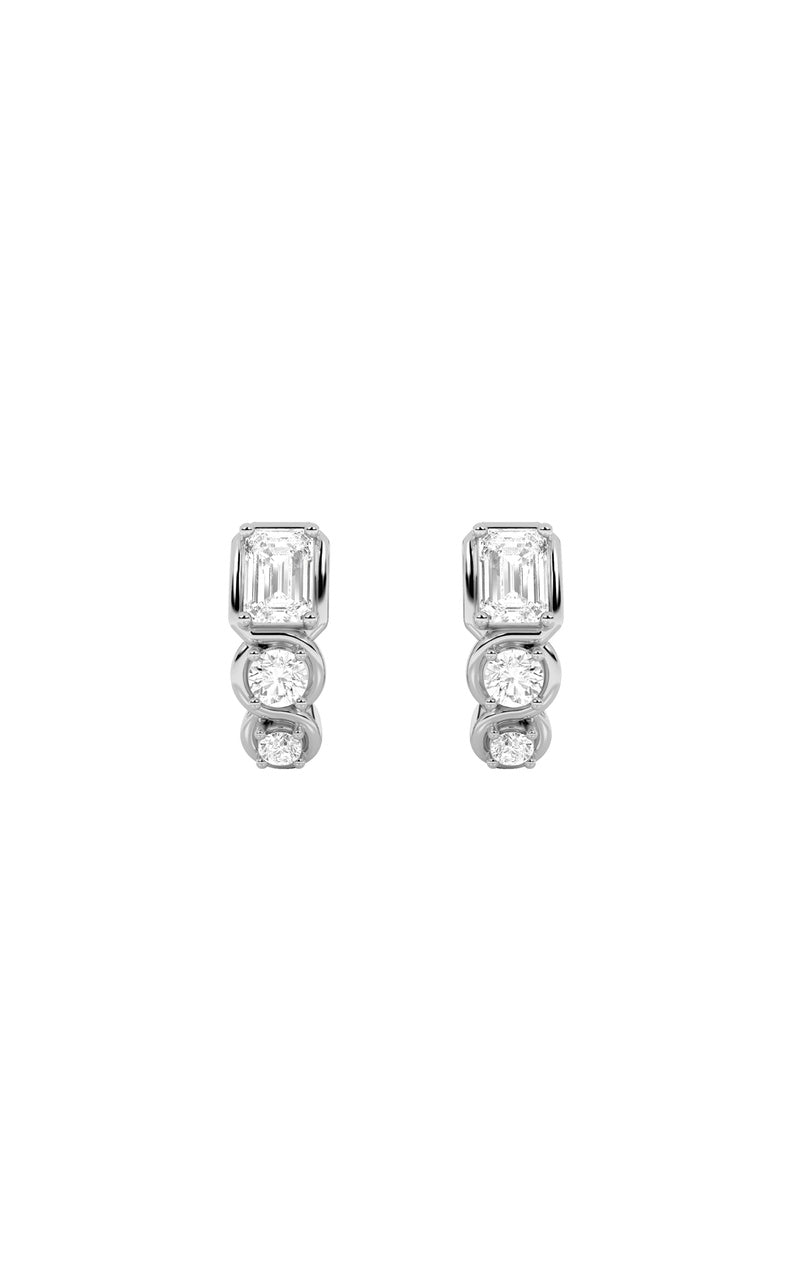 2.5CTW Emerald Shaped Lab Grown Diamond (F/VS) Three Stone Huggie Earrings in 14K Gold