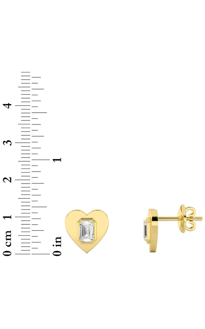 1Cttw Emerald Shaped Lab Grown Diamond (F/VS) Heart Shaped Stud Earrings in 14K Gold