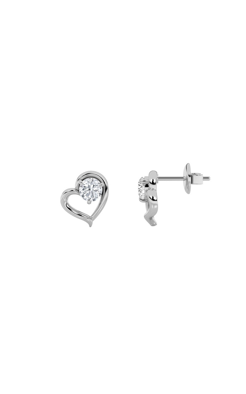 0.5Cttw Round Shaped Lab Grown Diamond (F/VS) Heart Shaped Stud Earrings in 14K Gold