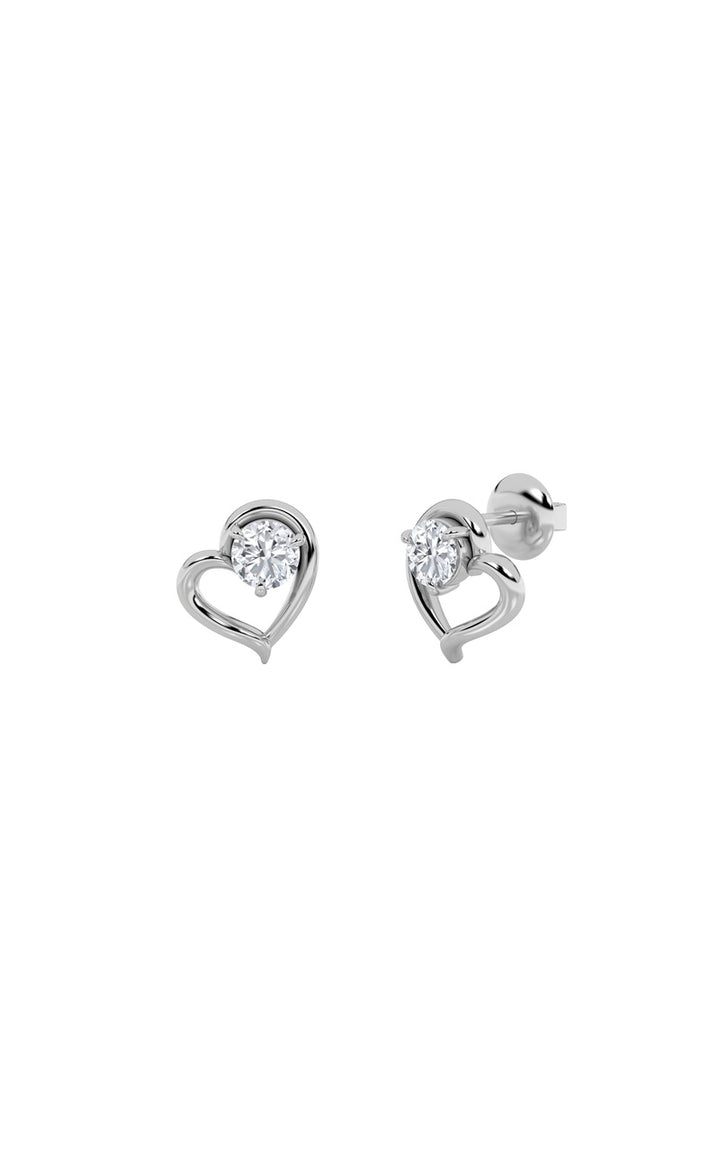 0.5Cttw Round Shaped Lab Grown Diamond (F/VS) Heart Shaped Stud Earrings in 14K Gold