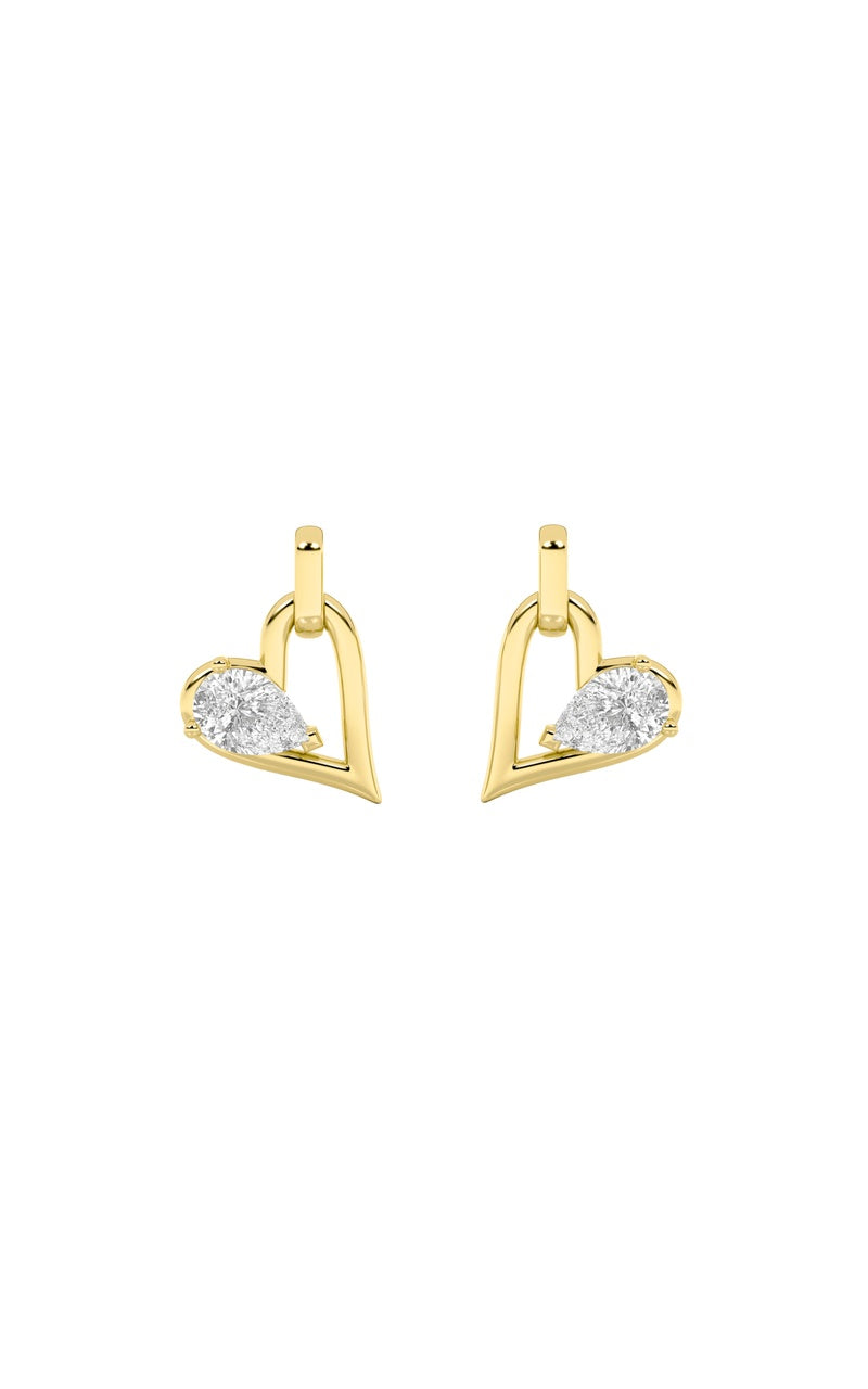 1CTW Pear Shaped Lab Grown Diamond (F/VS) Heart Shaped Dangle Earrings in 14K Gold