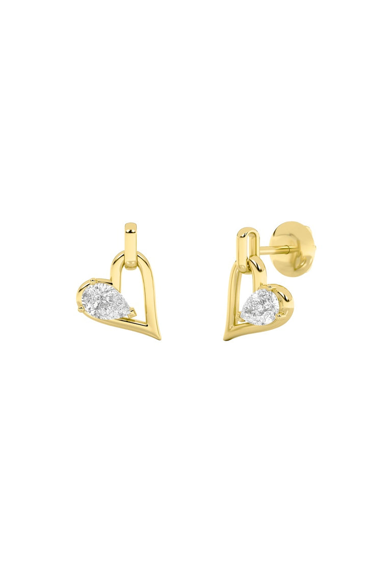 1CTW Pear Shaped Lab Grown Diamond (F/VS) Heart Shaped Dangle Earrings in 14K Gold