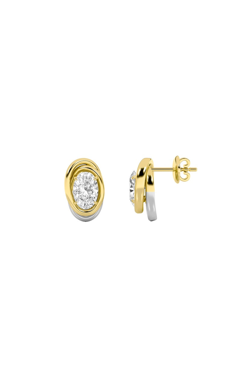 2CTW Oval Shaped Lab Grown Diamond (F/VVS) Knot Earrings in 14K Gold