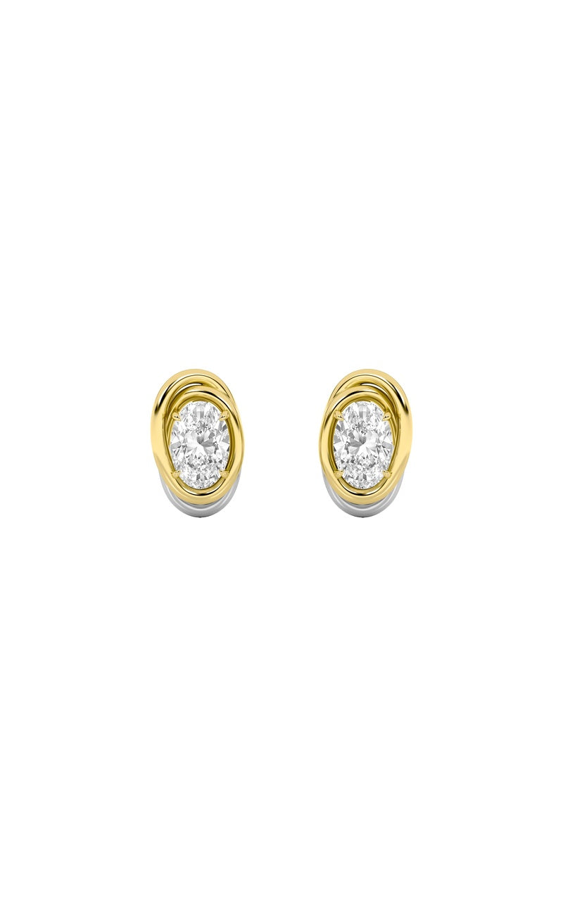 2CTW Oval Shaped Lab Grown Diamond (F/VVS) Knot Earrings in 14K Gold