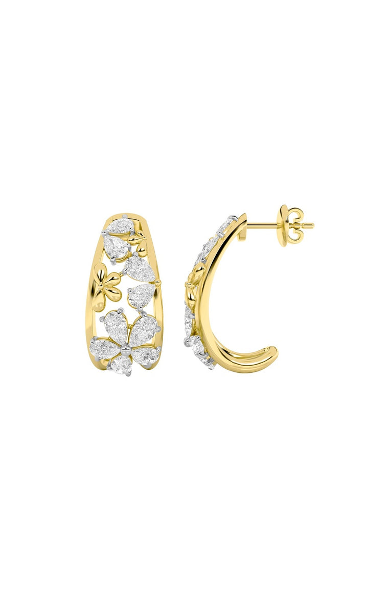 4.5CTW Pear Shaped Lab Grown Diamond (F/VS) Fancy Flower Earrings in 14K Gold