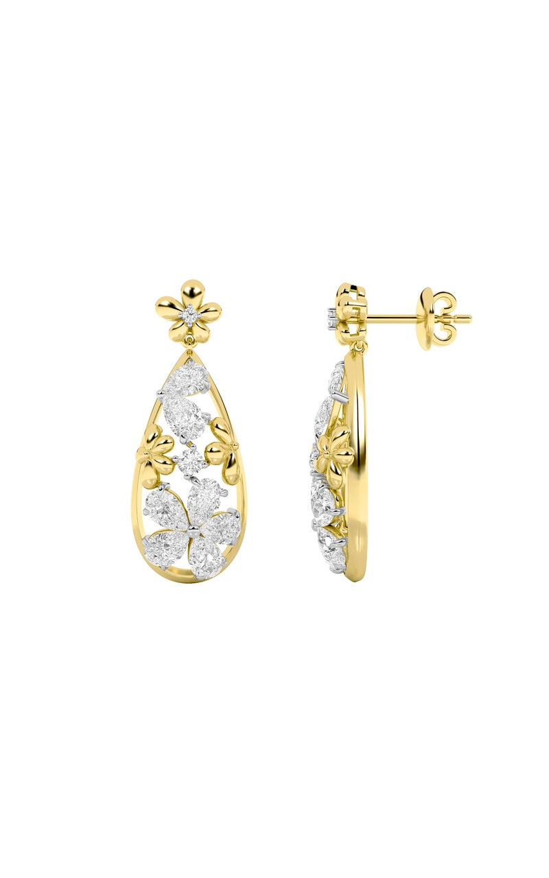 3.75Cttw Pear Shaped Lab Grown Diamond (F/VS) Fancy Flower Earrings in 14K Gold