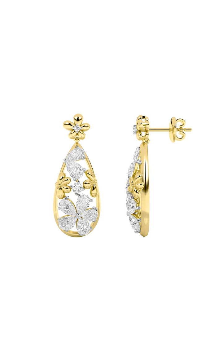 3.75Cttw Pear Shaped Lab Grown Diamond (F/VS) Fancy Flower Earrings in 14K Gold