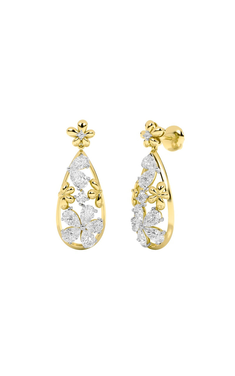 3.75Cttw Pear Shaped Lab Grown Diamond (F/VS) Fancy Flower Earrings in 14K Gold