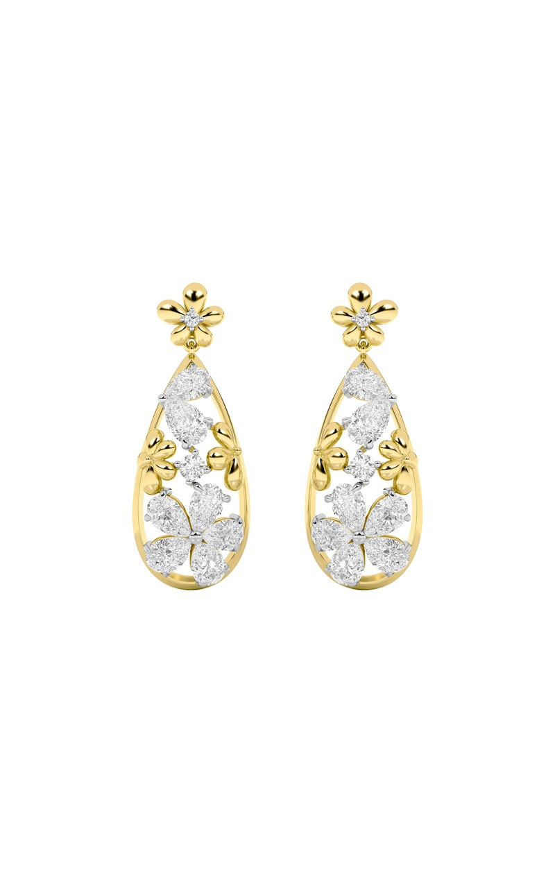 3.75CTW Pear Shaped Lab Grown Diamond (F/VS) Fancy Flower Earrings in 14K Gold
