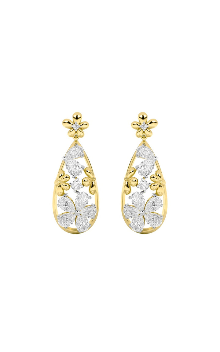 3.75CTW Pear Shaped Lab Grown Diamond (F/VS) Fancy Flower Earrings in 14K Gold