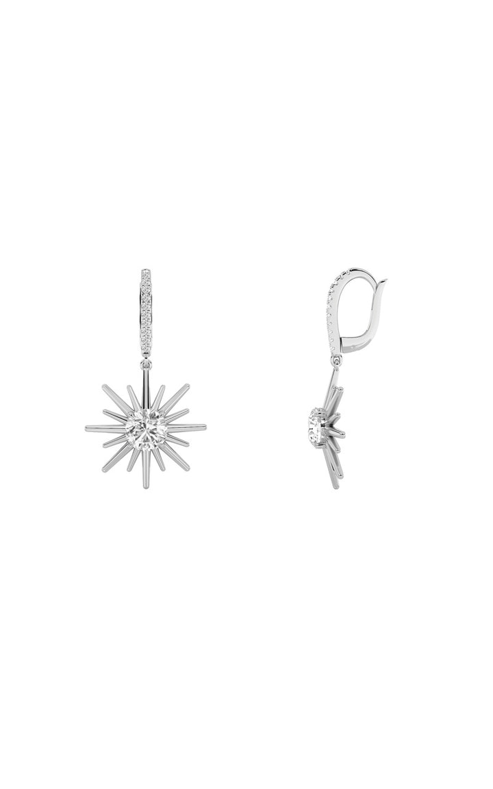 2CTW Round Shaped Lab Grown Diamond (F/VS) Dangle Earrings in 14K Gold