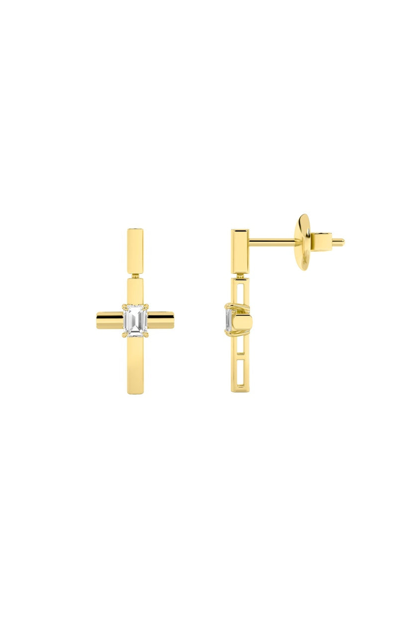 0.5Cttw Emerald Shaped Lab Grown Diamond (F/VS) Cross Earrings in 14K Gold