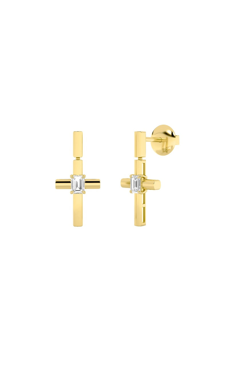 0.5CTW Emerald Shaped Lab Grown Diamond (F/VS) Cross Earrings in 14K Gold