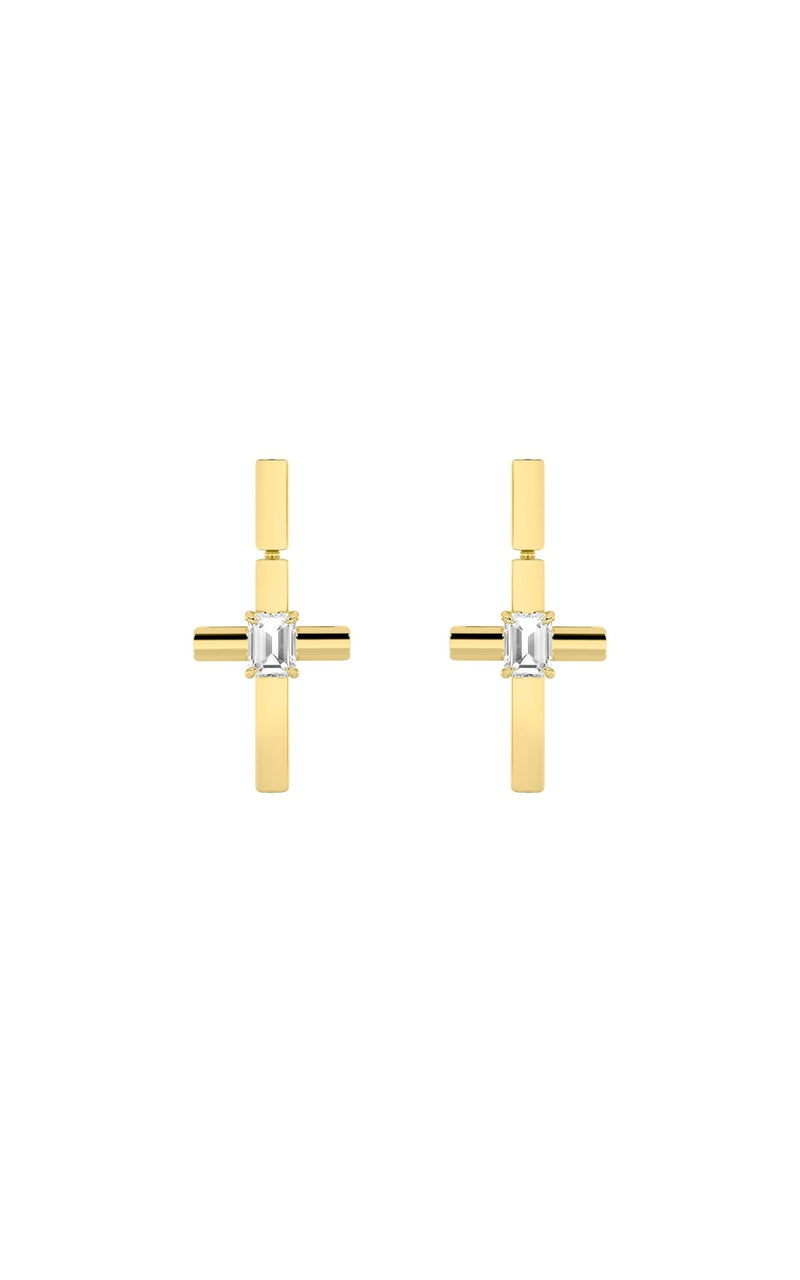 0.5Cttw Emerald Shaped Lab Grown Diamond (F/VS) Cross Earrings in 14K Gold