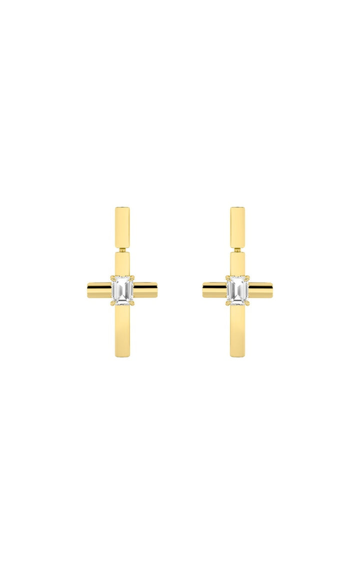 0.5Cttw Emerald Shaped Lab Grown Diamond (F/VS) Cross Earrings in 14K Gold