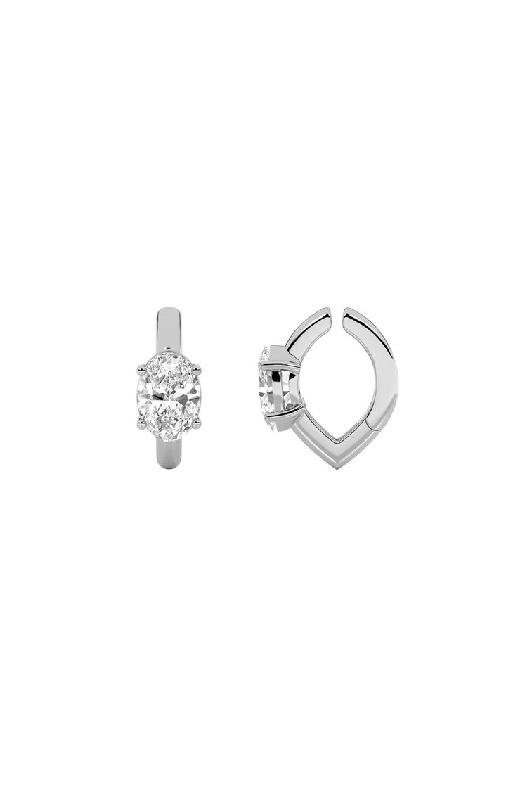 0.25CTW Oval Shaped Lab Grown Diamond (F/VS) Huggie Cuff Half Pair Earrings in 14K Gold