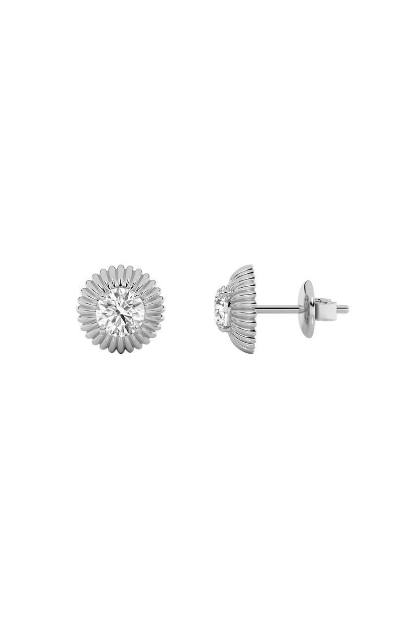 2CTW Round Shaped Lab Grown Diamond (F/VS) Vintage Inspired Stud Earrings in 14K Gold