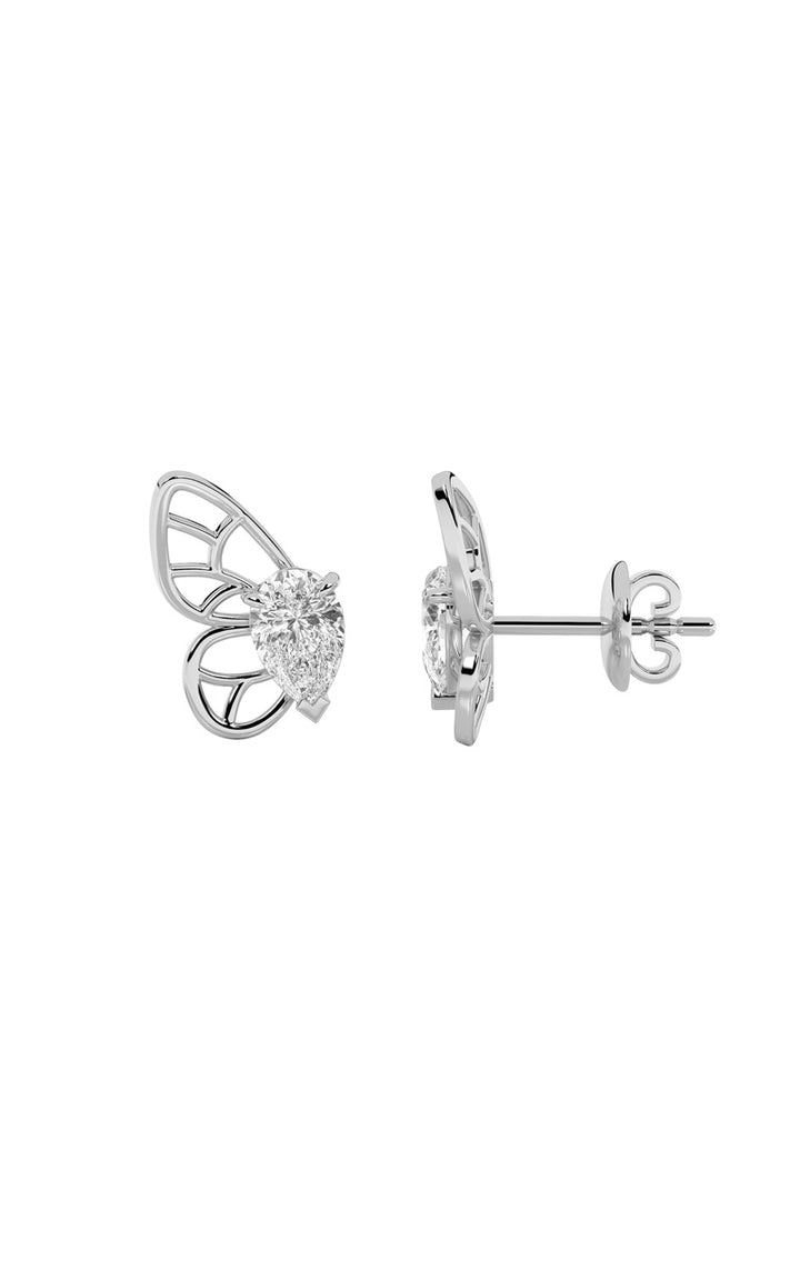 2CTW Pear Shaped Lab Grown Diamond (F/VS) Butterly Fashion Earrings in 14K Gold
