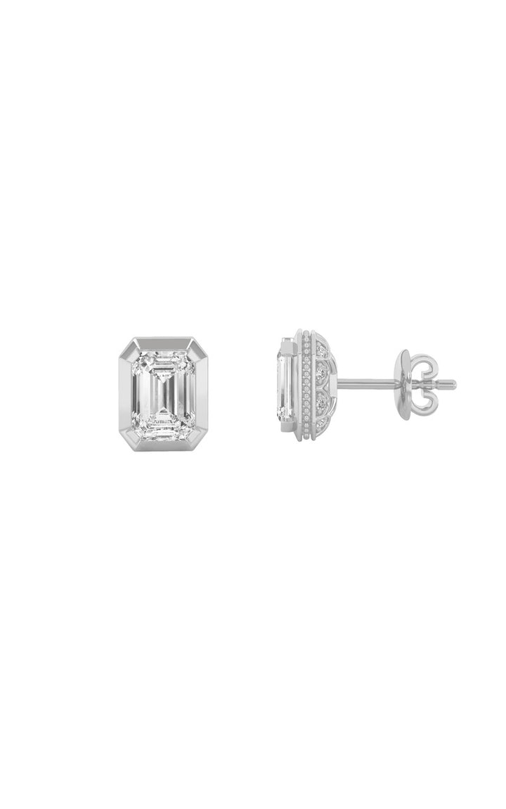 3CTW Emerald Shaped Lab Grown Diamond (F/VS) Sud Earrings in 14K Gold