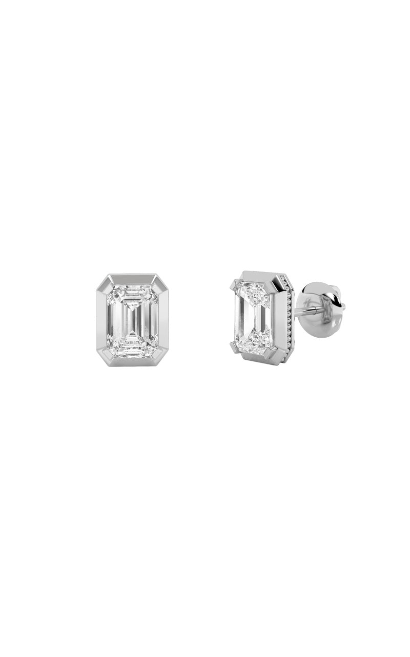3CTW Emerald Shaped Lab Grown Diamond (F/VS) Sud Earrings in 14K Gold