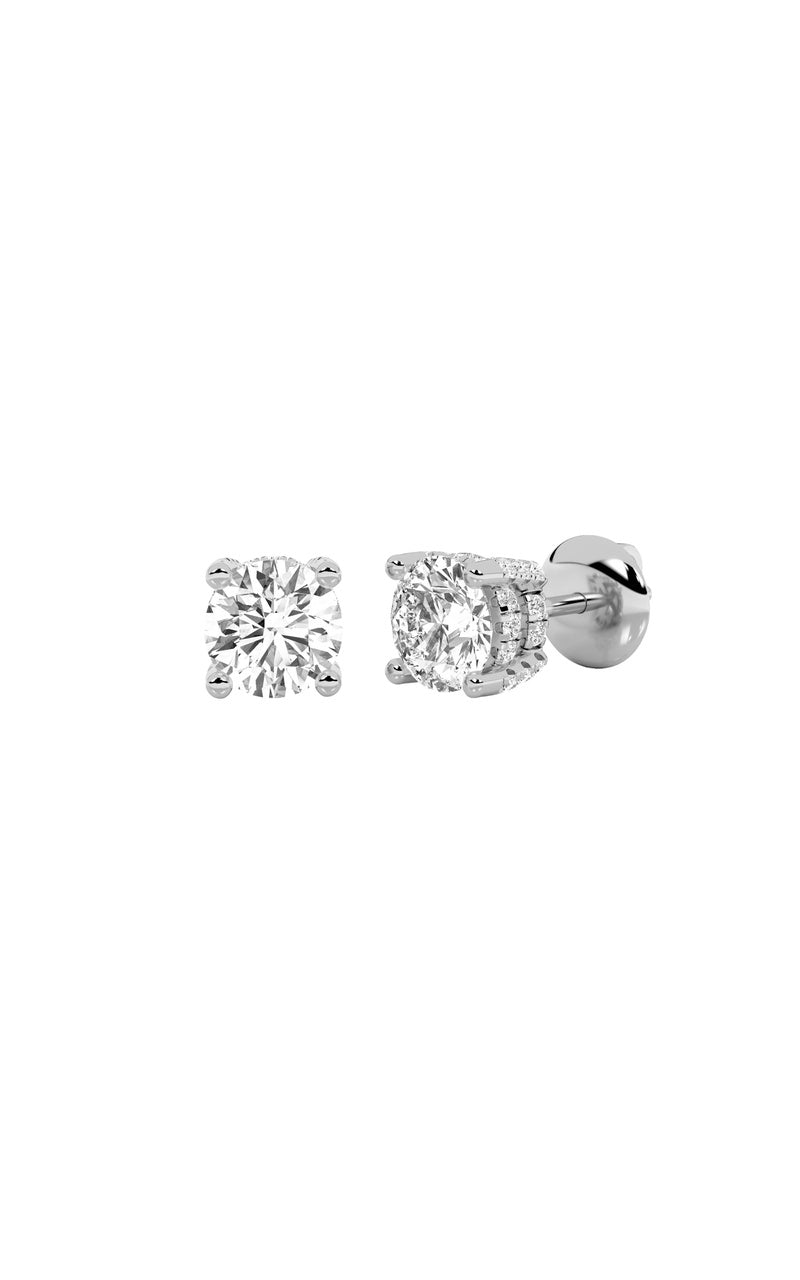 2CTW Round Shaped Lab Grown Diamond (F/VS) Stud Earrings in 14K Gold