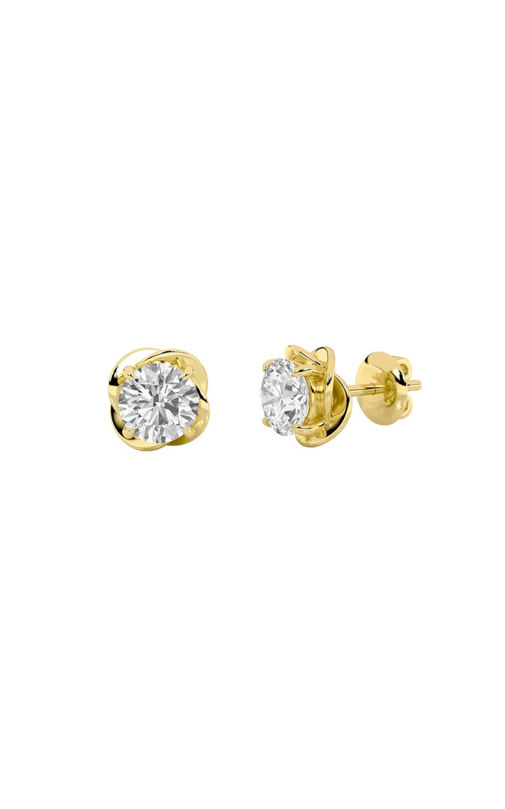 2CTW Round Shaped Lab Grown Diamond (F/VS) Stud Earrings in 14K Gold