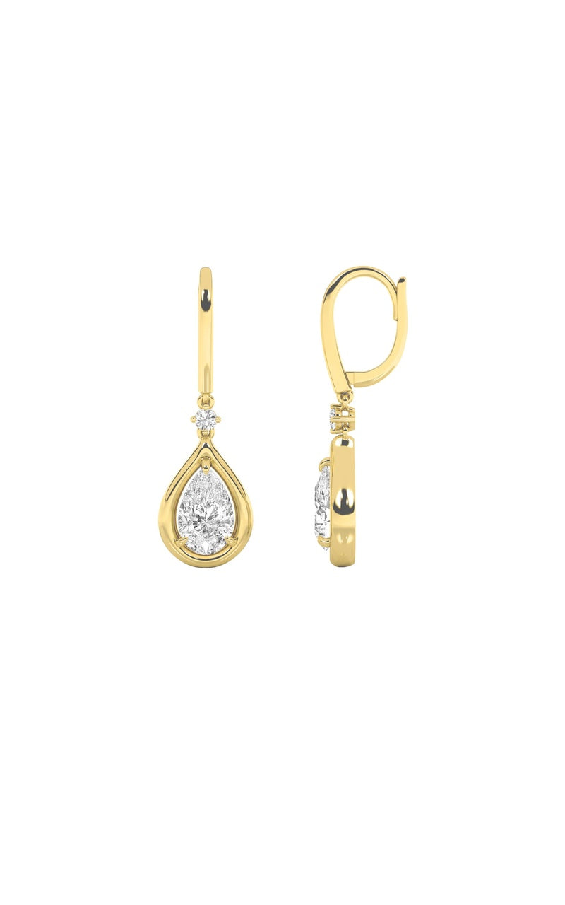 2Cttw Pear Shaped Lab Grown Diamond (F/VS) DangleEarrings in 14K Gold