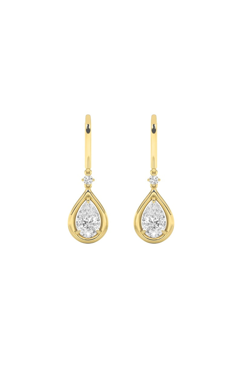 2CTW Pear Shaped Lab Grown Diamond (F/VS) Dangle Earrings in 14K Gold