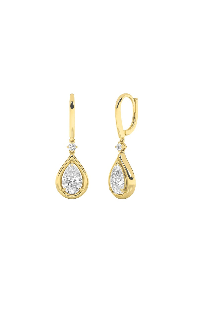 2CTW Pear Shaped Lab Grown Diamond (F/VS) Dangle Earrings in 14K Gold