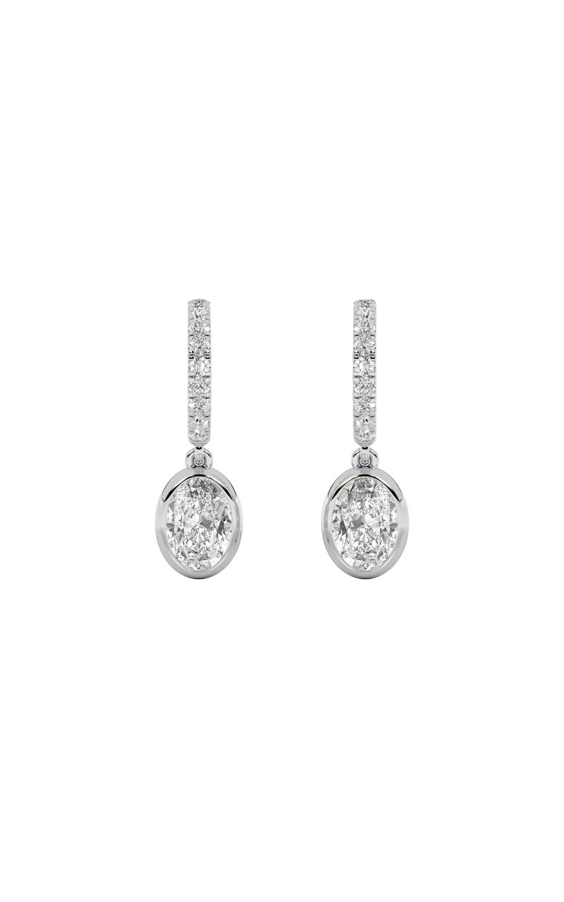 2CTW Oval Shaped Lab Grown Diamond (F/VS) Dangle Earrings in 14K Gold
