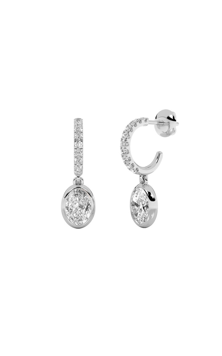 2Cttw Oval Shaped Lab Grown Diamond (F/VS) Dangle Earrings in 14K Gold