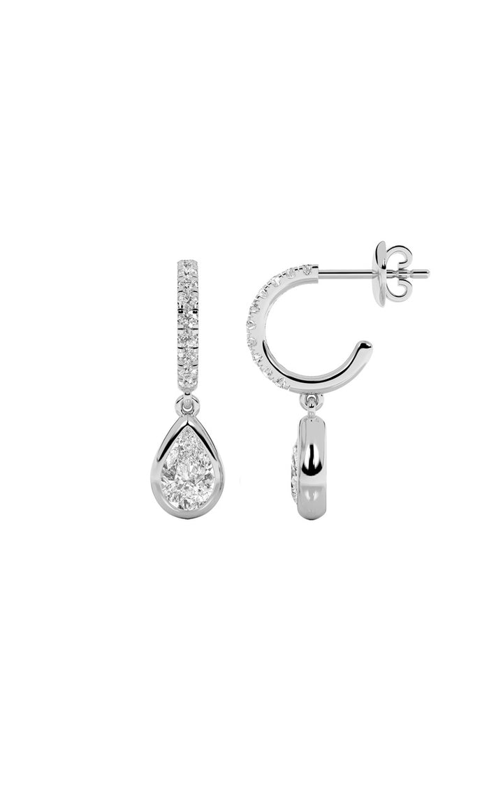 2CTW Pear Shaped Lab Grown Diamond (F/VS) Dangle Earrings in 14K Gold