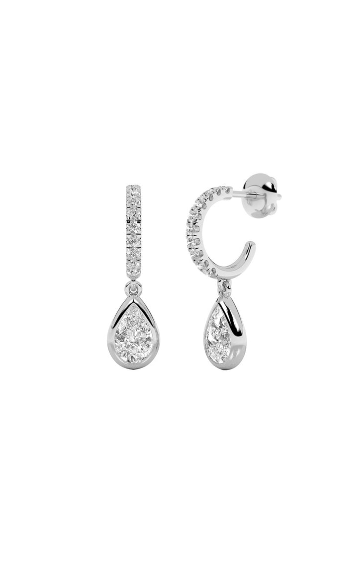 2CTW Pear Shaped Lab Grown Diamond (F/VS) Dangle Earrings in 14K Gold