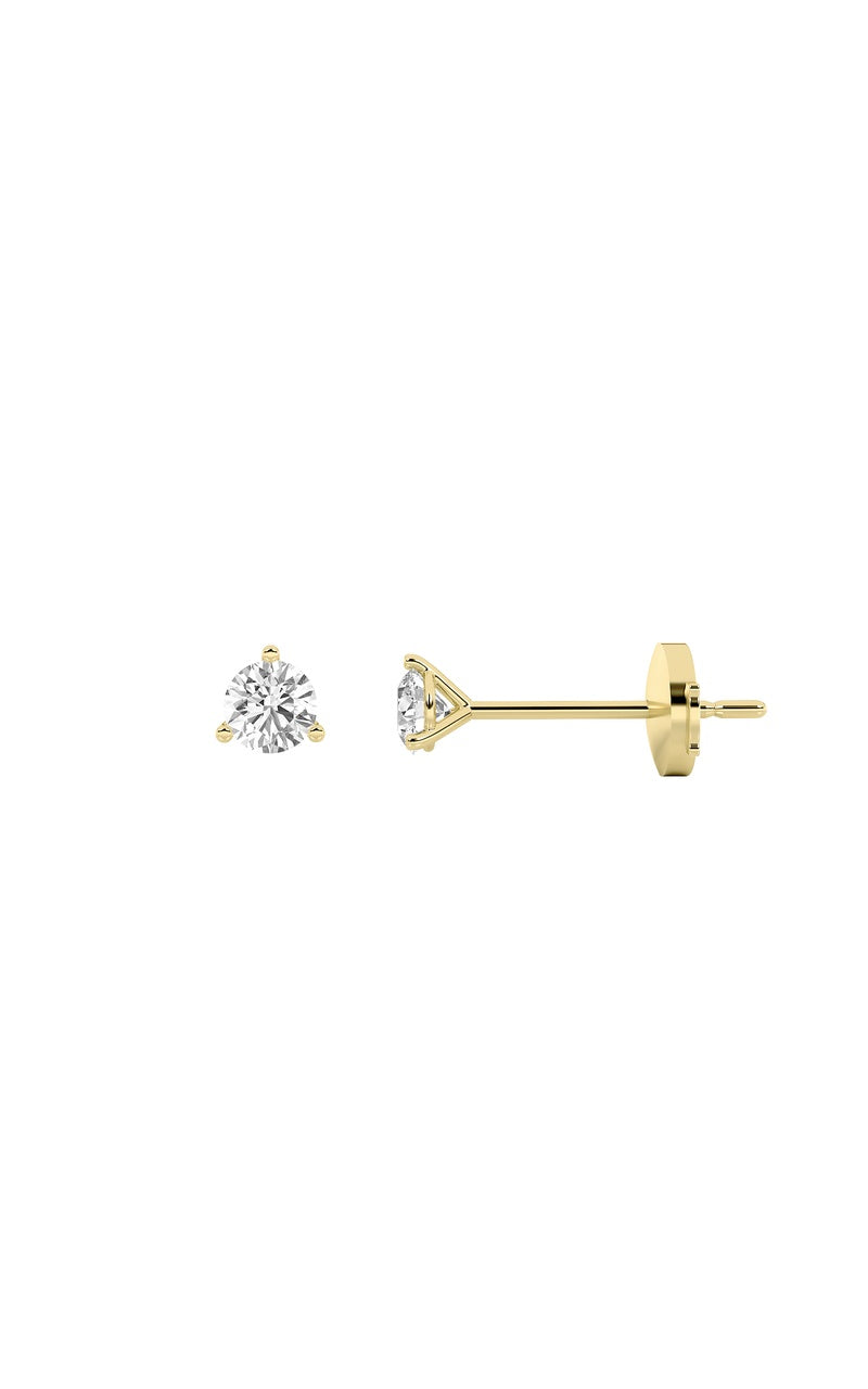0.75Cttw Round Shaped Lab Grown Diamond (G/VS) Three Prong Martini Stud Earrings in 14K  Yellow Gold
