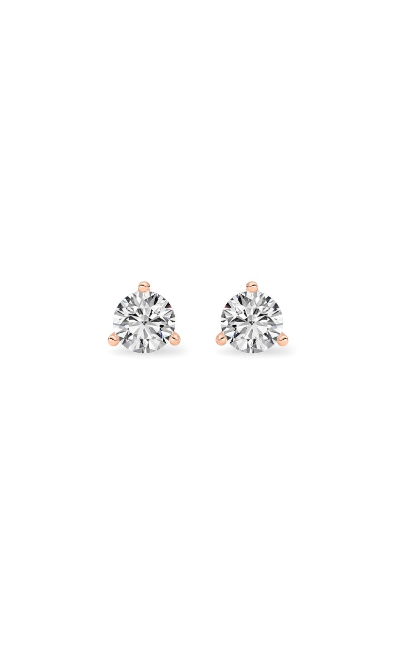 0.5CTW Round Shaped Lab Grown Diamond (G/VS) Three Prong Martini Stud Earrings in 14K Gold