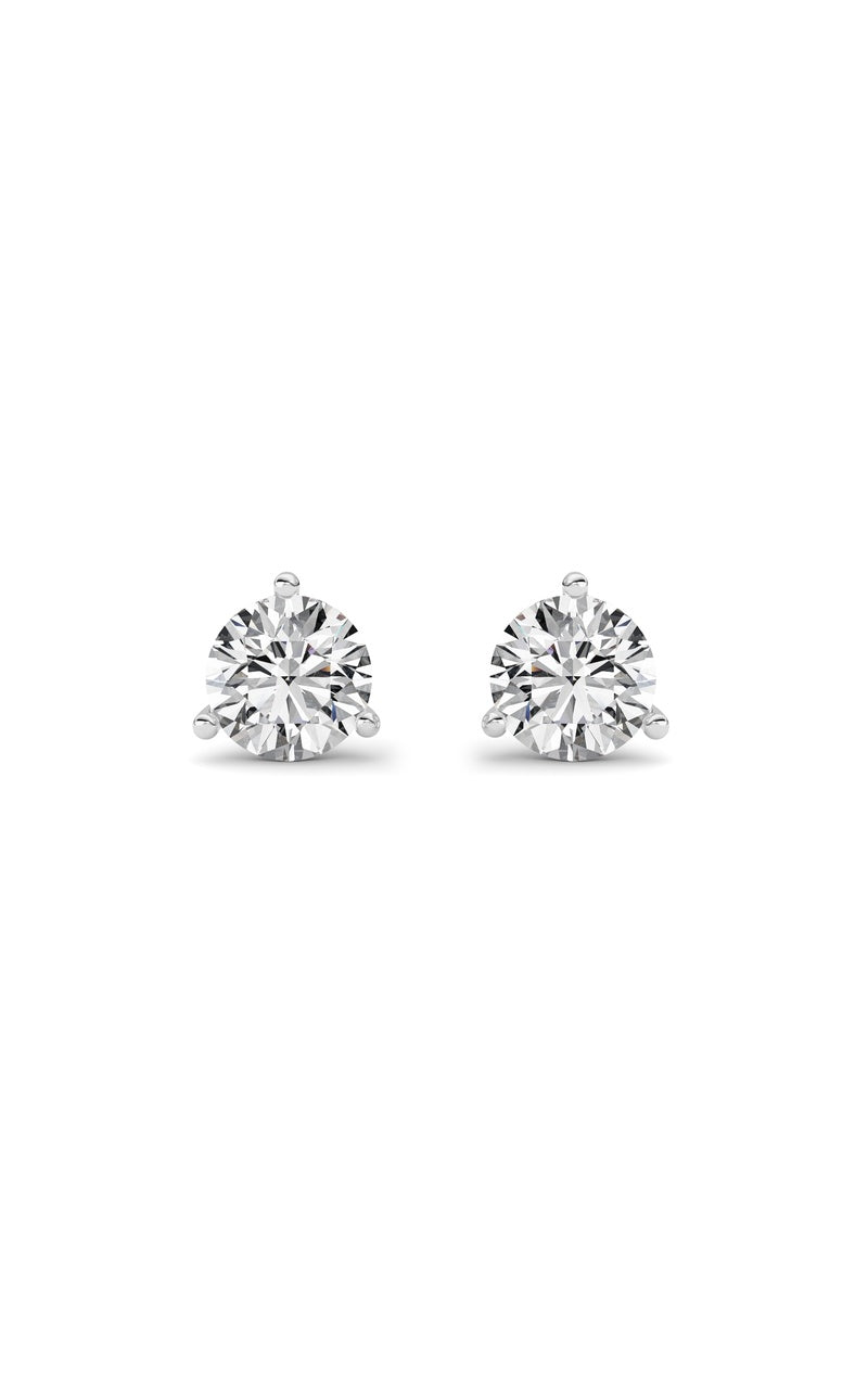 0.75CTW Round Shaped Lab Grown Diamond (G/VS) Three Prong Martini Stud Earrings in 14K White Gold