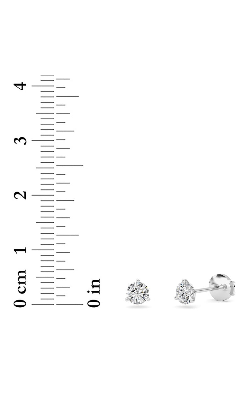 0.75Cttw Round Shaped Lab Grown Diamond (G/VS) Three Prong Martini Stud Earrings in 14K White Gold