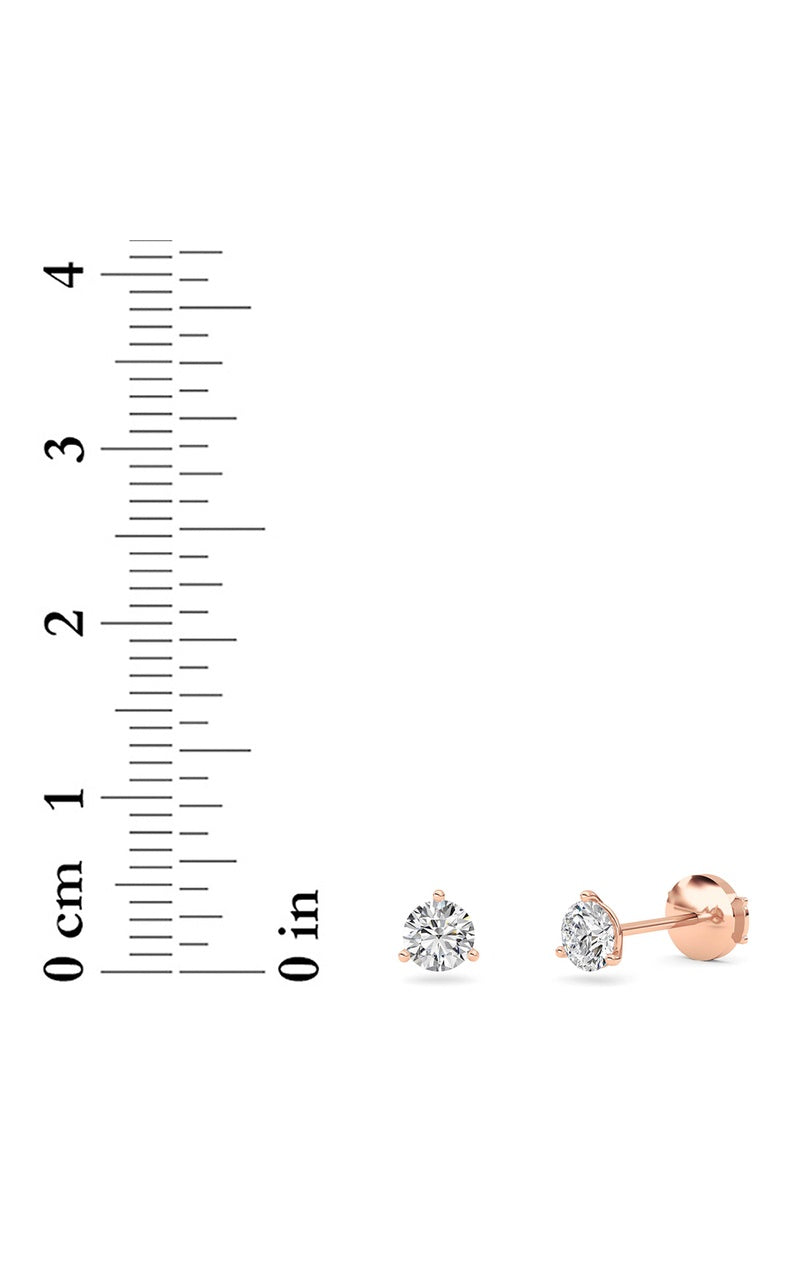 0.75Cttw Round Shaped Lab Grown Diamond (G/VS) Three Prong Martini Stud Earrings in 14K White Gold